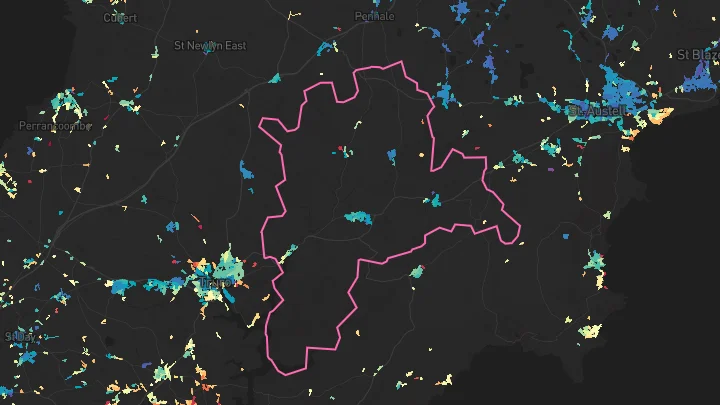 House price heatmap showing property values across Probus