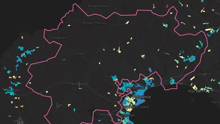 House price heatmap showing property values across Crowlas