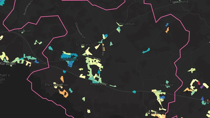 House price heatmap showing property values across Goldsithney