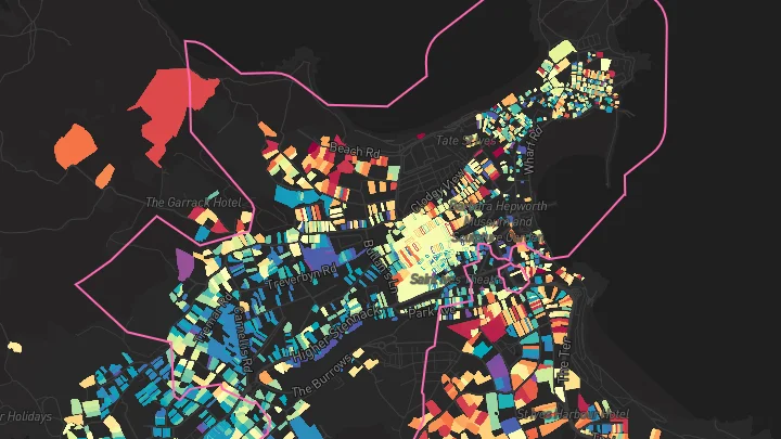 House price heatmap showing property values across St Ives