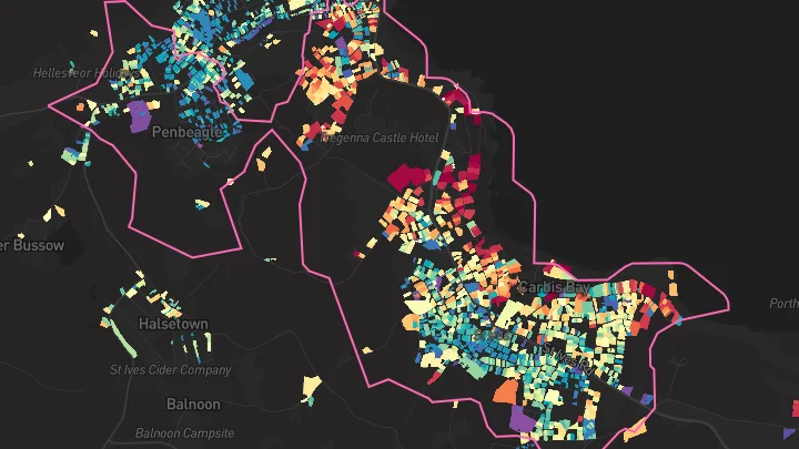 House price heatmap showing property values across Carbis Bay
