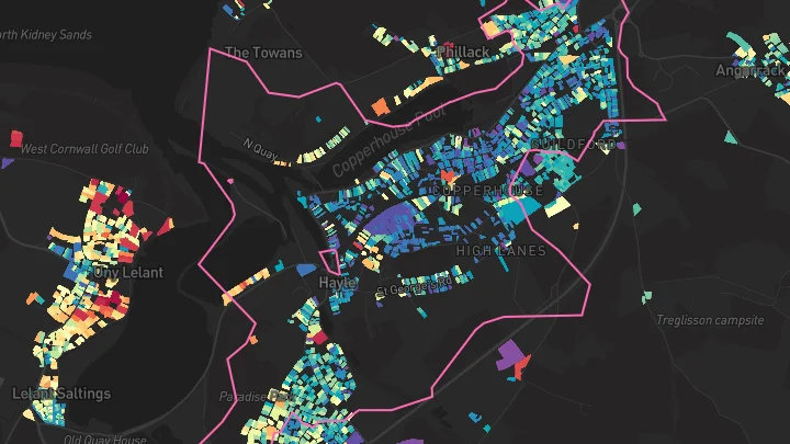 House price heatmap showing property values across Hayle