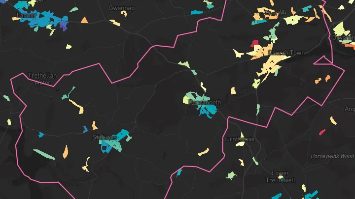 House price heatmap showing property values across Stithians