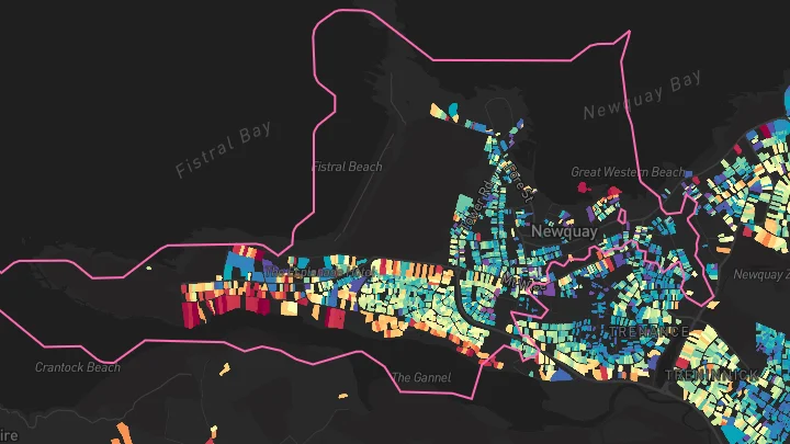 House price heatmap showing property values across Newquay