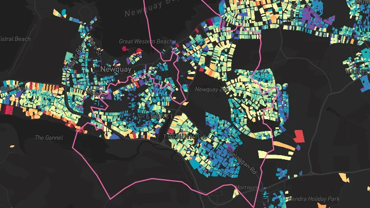 House price heatmap showing property values across Newquay
