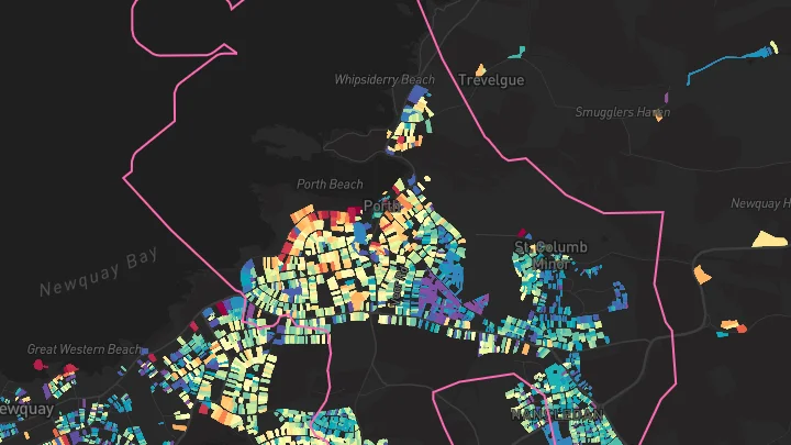 House price heatmap showing property values across Newquay