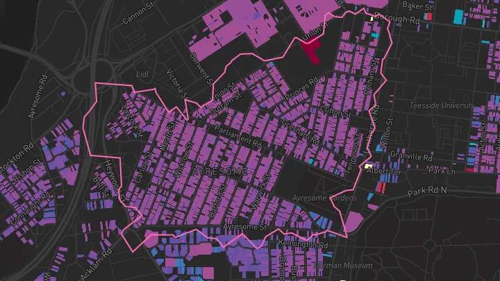 House price heatmap showing property values across Middlesbrough