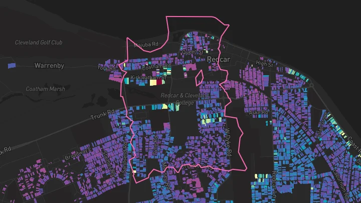 House price heatmap showing property values across Redcar