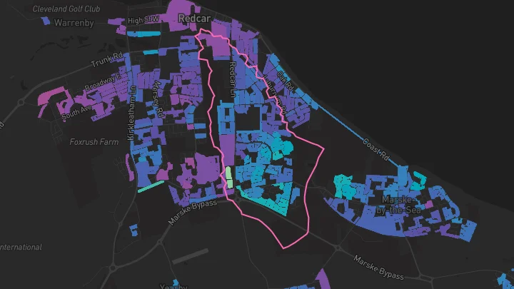 House price heatmap showing property values across Redcar