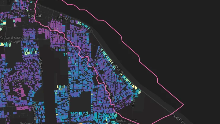 House price heatmap showing property values across Redcar