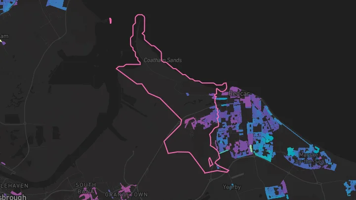 House price heatmap showing property values across Redcar