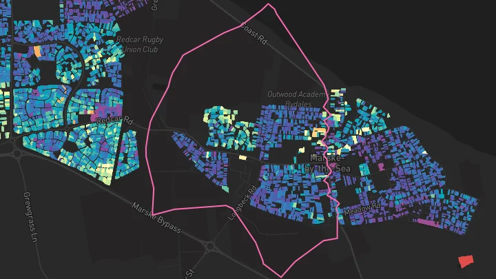 House price heatmap showing property values across Marske By The Sea