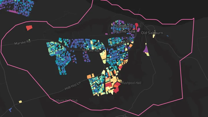 House price heatmap showing property values across Saltburn-By-The-Sea