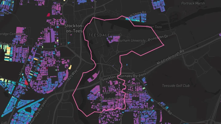 House price heatmap showing property values across Thornaby