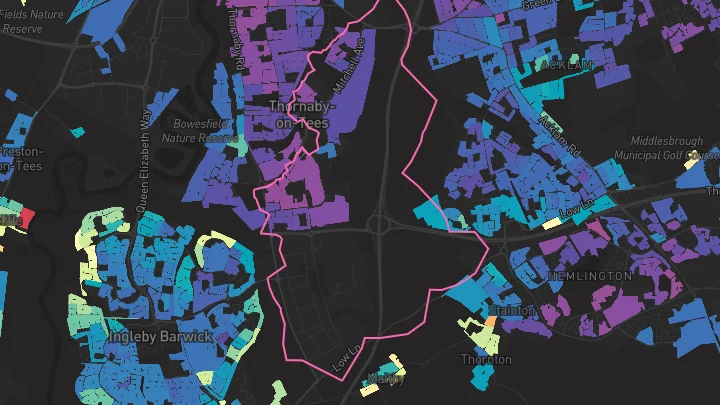 House price heatmap showing property values across Thornaby