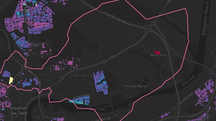 House price heatmap showing property values across Stockton-On-Tees
