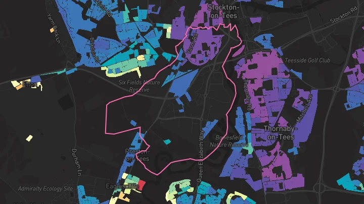 House price heatmap showing property values across Stockton-On-Tees