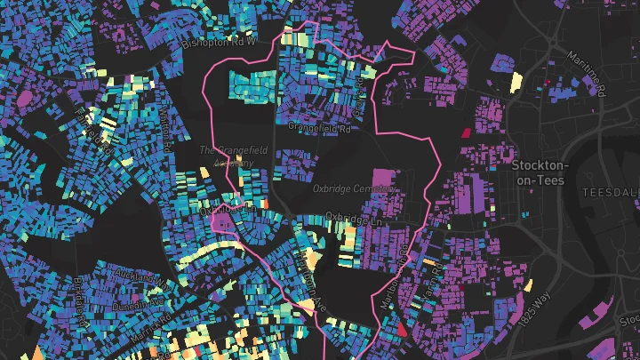 House price heatmap showing property values across Stockton-On-Tees