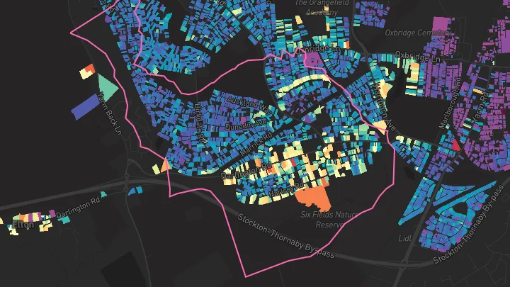 House price heatmap showing property values across Stockton-On-Tees
