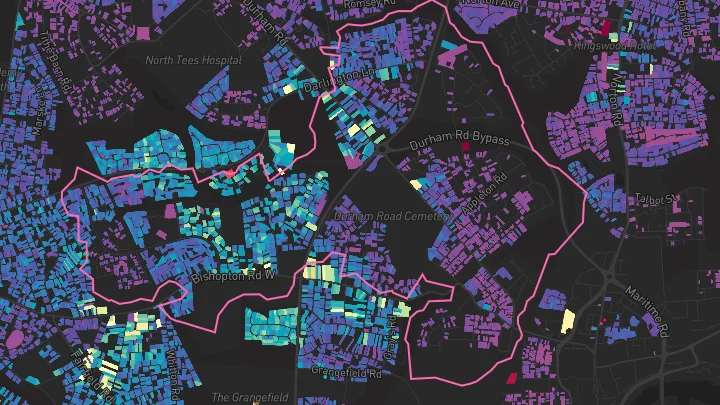 House price heatmap showing property values across Stockton-On-Tees