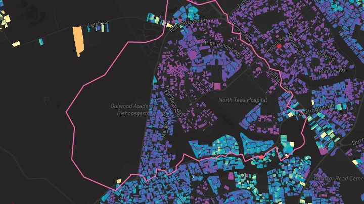 House price heatmap showing property values across Stockton-On-Tees