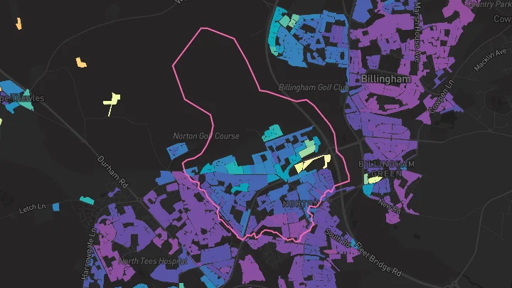 House price heatmap showing property values across Stockton-On-Tees