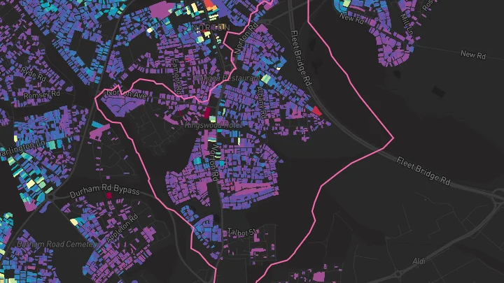 House price heatmap showing property values across Stockton-On-Tees