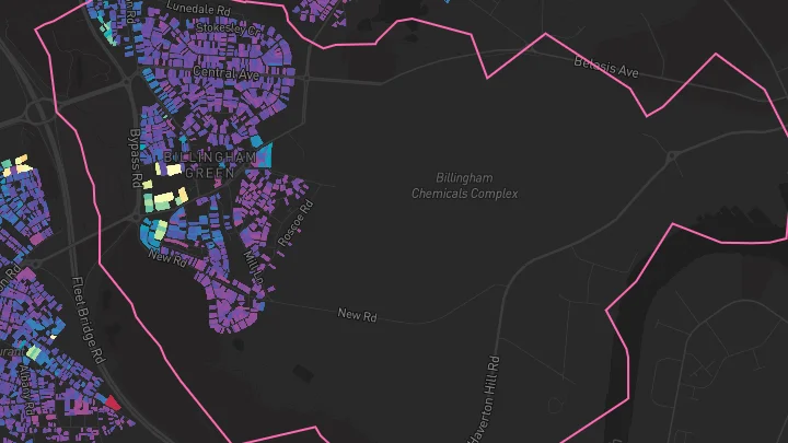 House price heatmap showing property values across Billingham