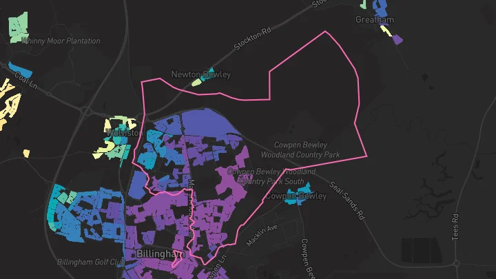House price heatmap showing property values across Billingham