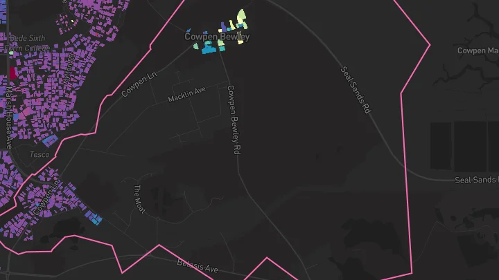House price heatmap showing property values across Billingham
