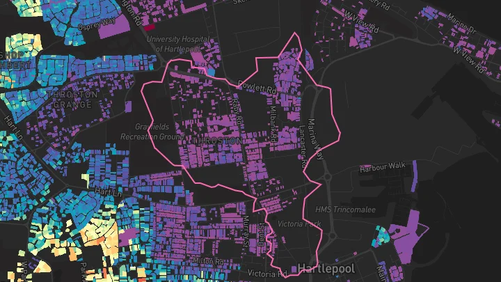 House price heatmap showing property values across Hartlepool