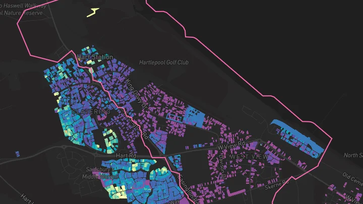 House price heatmap showing property values across Hartlepool