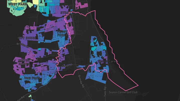 House price heatmap showing property values across Seaton Carew