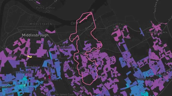 House price heatmap showing property values across Middlesbrough