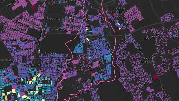 House price heatmap showing property values across Middlesbrough