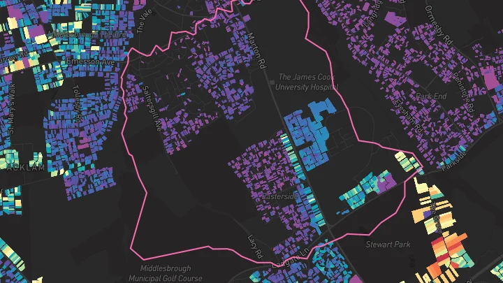 House price heatmap showing property values across Middlesbrough