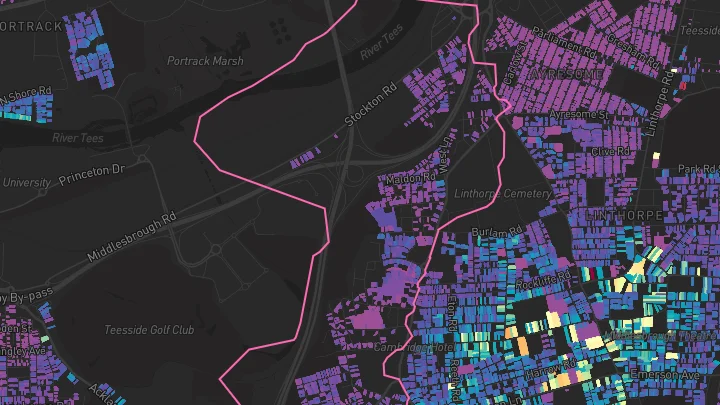 House price heatmap showing property values across Middlesbrough