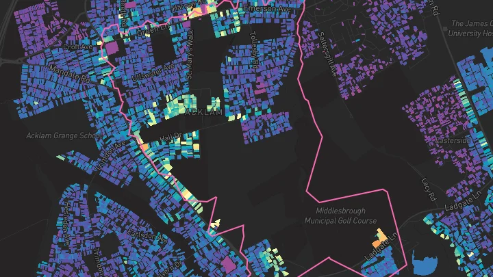 House price heatmap showing property values across Middlesbrough