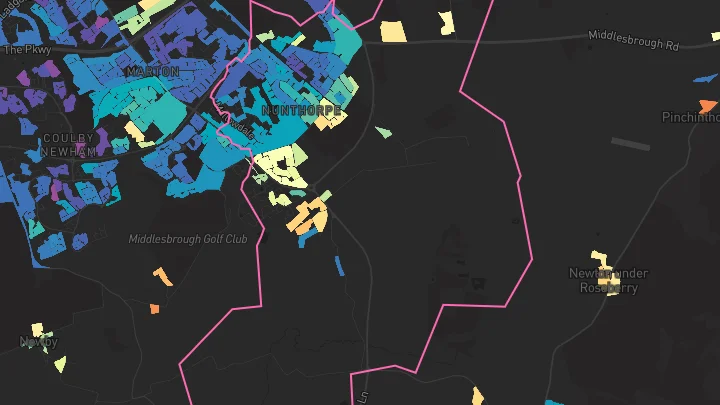 House price heatmap showing property values across Nunthorpe