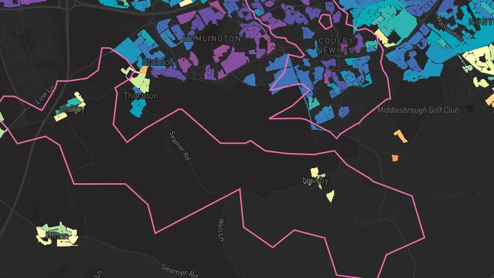 House price heatmap showing property values across Coulby Newham
