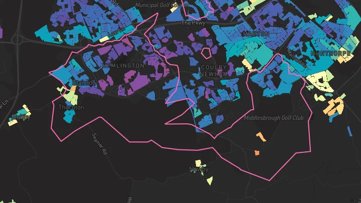House price heatmap showing property values across Hemlington