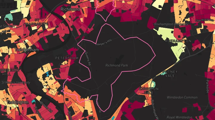 House price heatmap showing property values across North Sheen