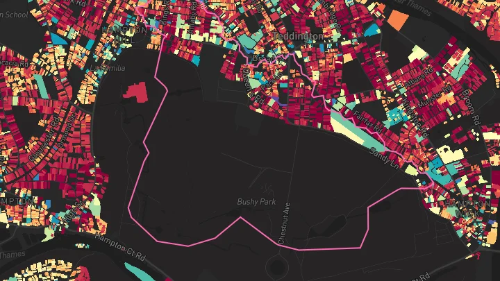 House price heatmap showing property values across Teddington