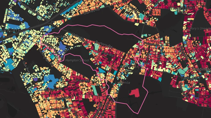 House price heatmap showing property values across Fulwell