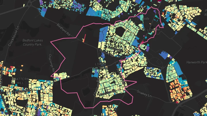 House price heatmap showing property values across Feltham