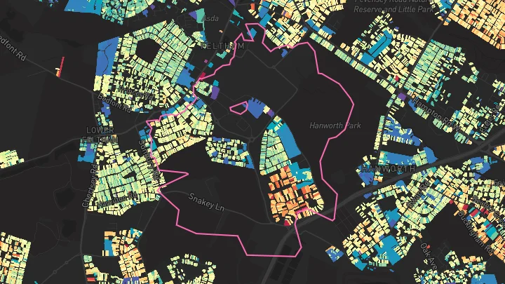 House price heatmap showing property values across Feltham