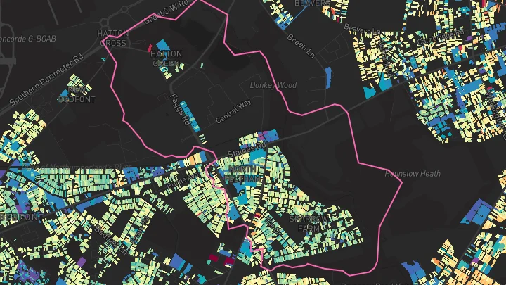House price heatmap showing property values across Feltham