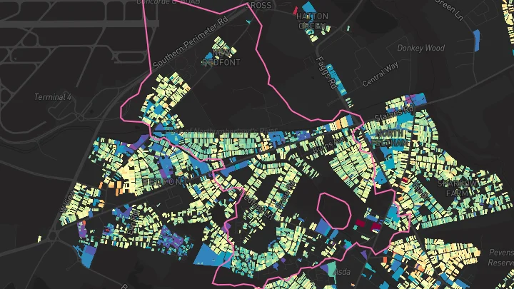 House price heatmap showing property values across Feltham