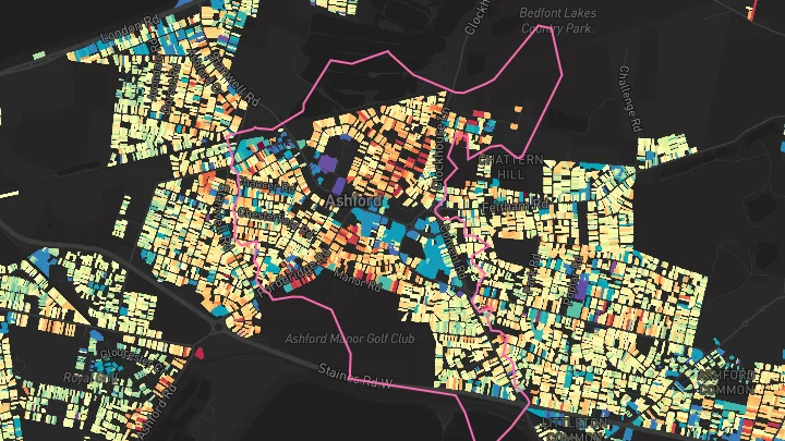 House price heatmap showing property values across Ashford
