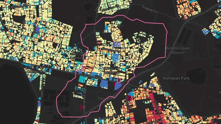 House price heatmap showing property values across Sunbury-On-Thames